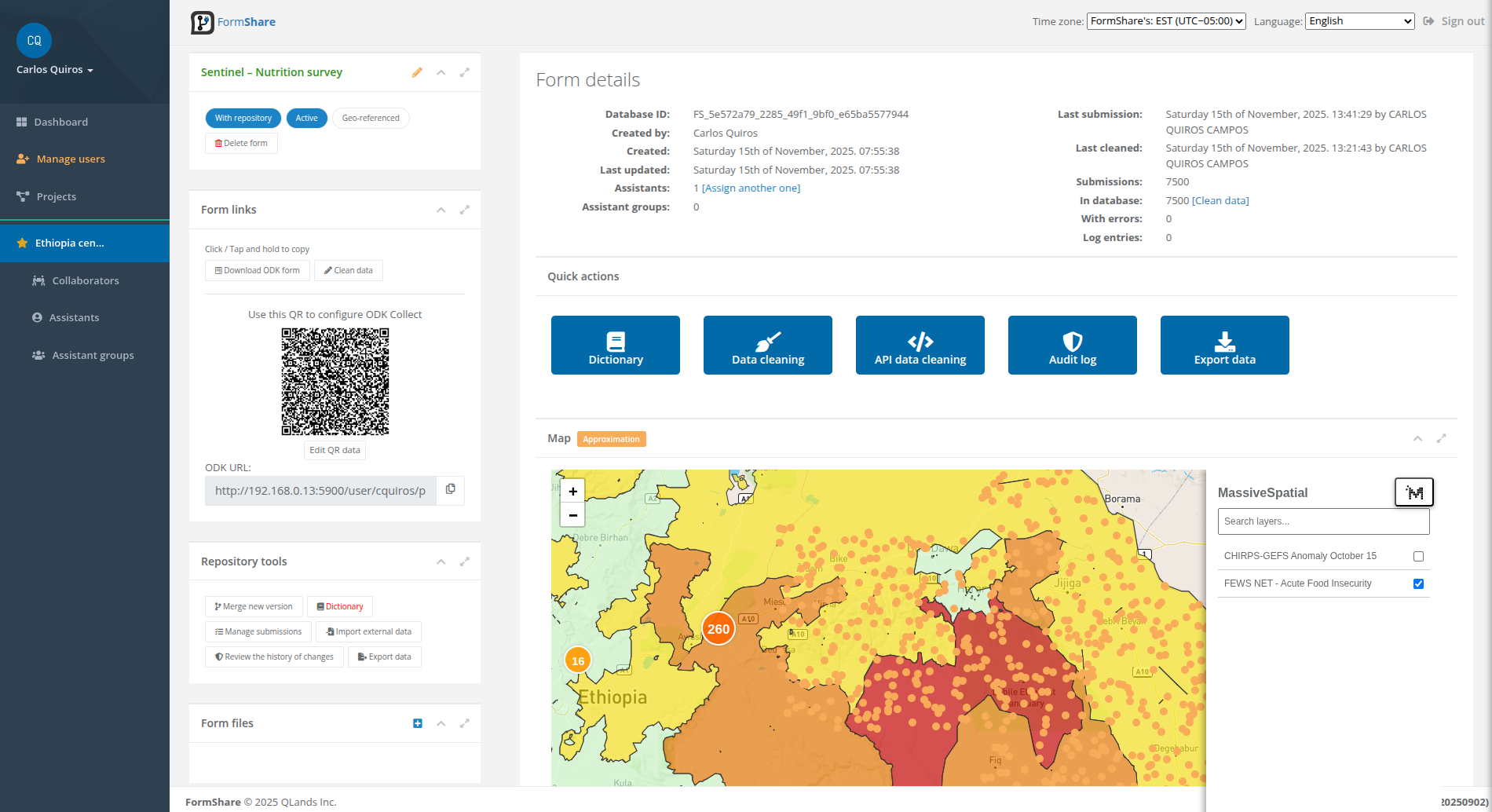 FormShare data repository: form details with a geospatial map