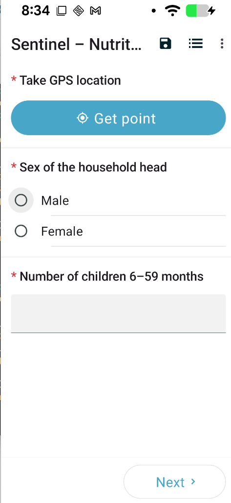 Mobile data-collection form on a phone